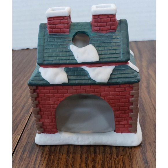 Two Chimney Red Ceramic Christmas Holiday Tea Light Candle House - Picture 3 of 9